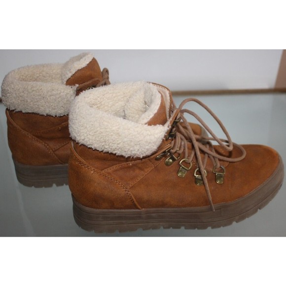 Womens Size 7M Seven Dials "Zenna" Lace Up Hiker Boots Brown Booties Fur Top - Picture 4 of 7